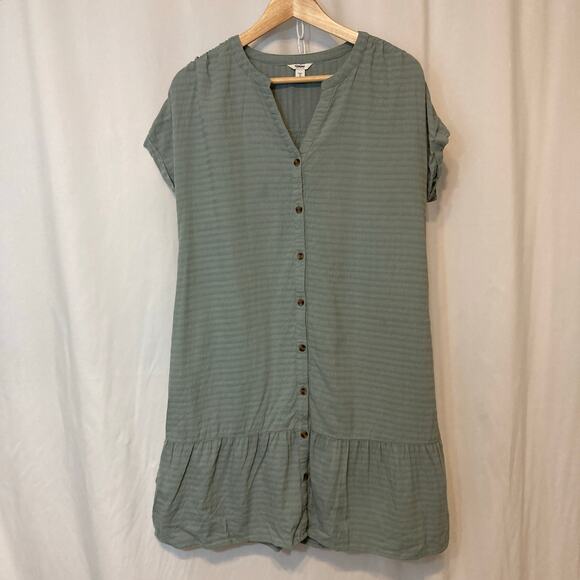 Sonoma Light Teal Green Blue Button Front V-Neck Short Dolman Sleeve Mini Dress - Picture 3 of 11
